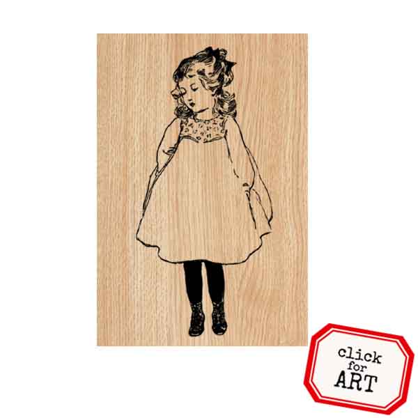 Red Lead Wood Mounted Maria Girl Rubber Stamp