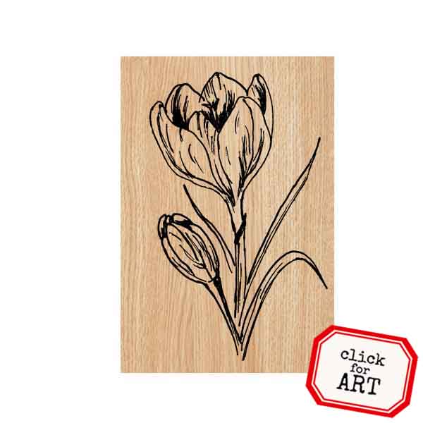 Red Lead Wood Mounted Flower Rubber Stamps