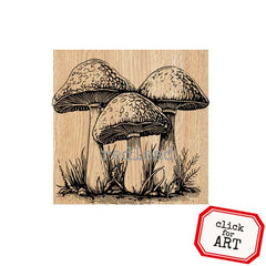 Wood Mounted Mushrooms Rubber Stamp