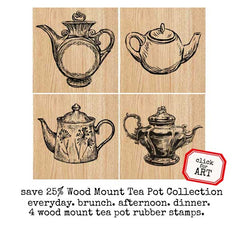 Wood Mounted Tea Pots Rubber Stamp Collection