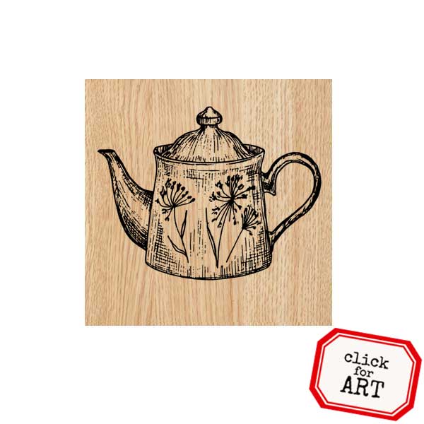 Wood Mount Afternoon Tea Pot Rubber Stamp