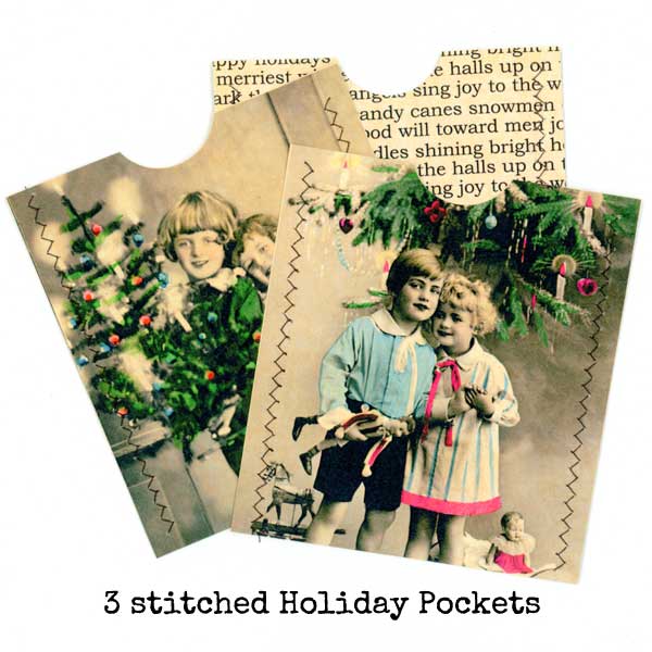 3 Vintage Style Stitched Holiday Pockets