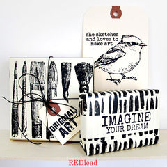 She Sketches and Loves to Make Art Bird Rubber Stamp