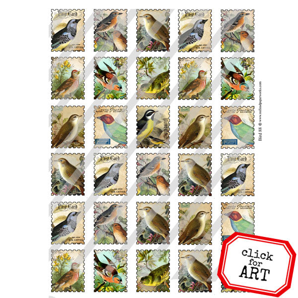 Bird Postage Stamps Bird 88 Collage Sheet