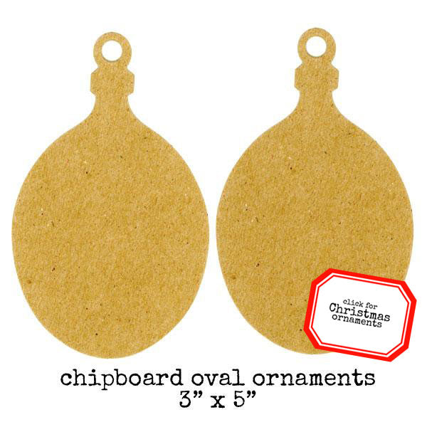 2 Chipboard Oval Christmas Ornaments