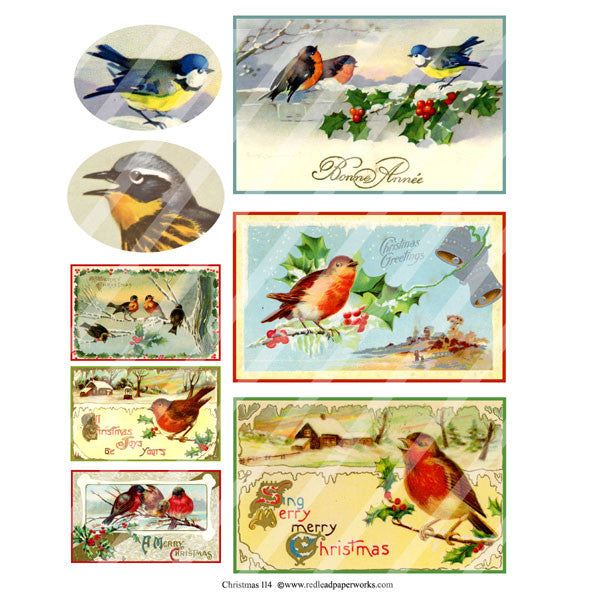 Bird Postcards are featured on Christmas Collage Sheet 114 