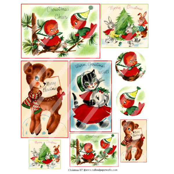 cute bird postcard Christmas collage sheet