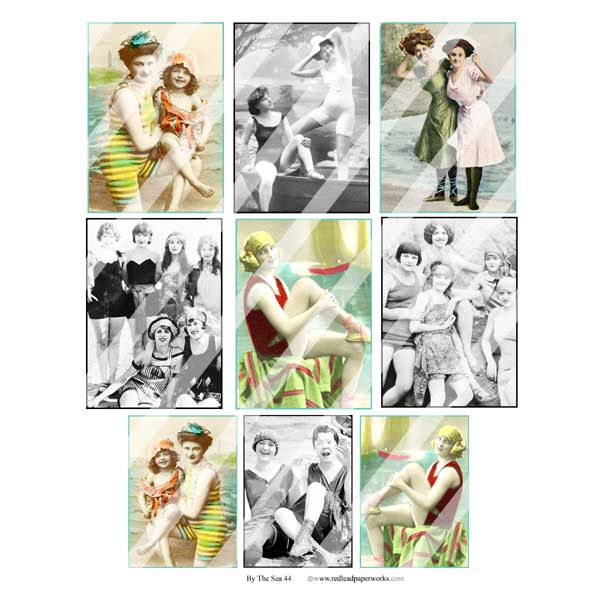 Vintage Beach Artist Trading Card Collage Sheets