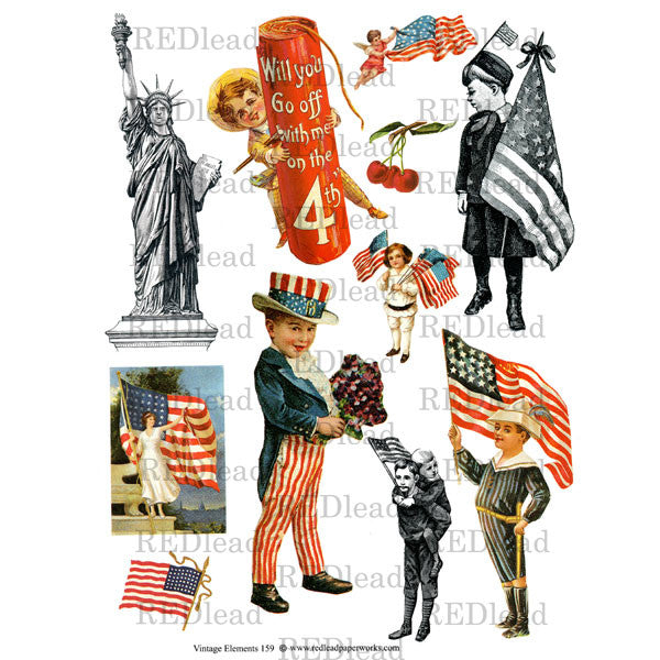 Vintage Elements Collage Sheet 159 - Patriotic