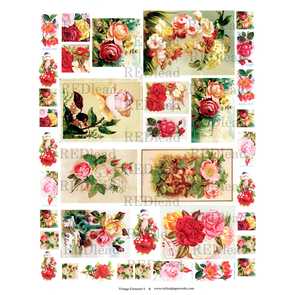 Collage Sheet Vintage Elements 9  - Roses