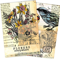 Flowers Birds Mixed Media Collage Art