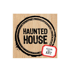 Halloween Haunted Wood Mount House Rubber Stamp