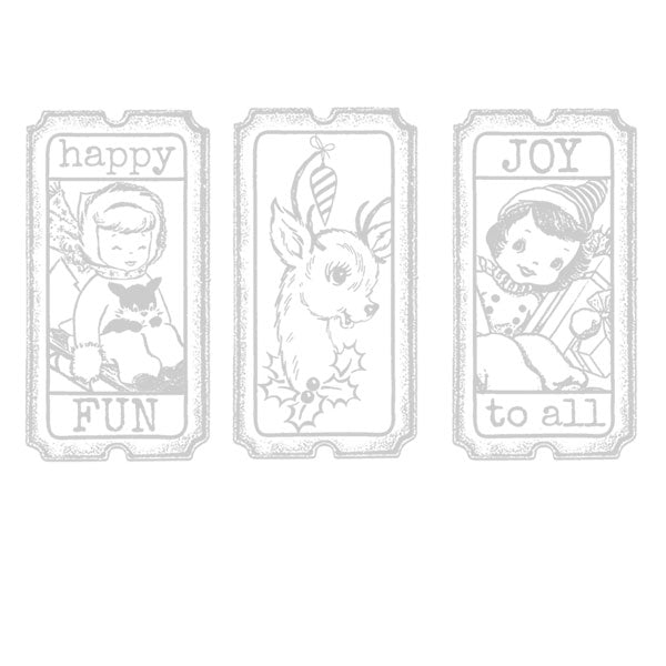 Happy Fun Joy to All Christmas Tickets Rubber Stamp