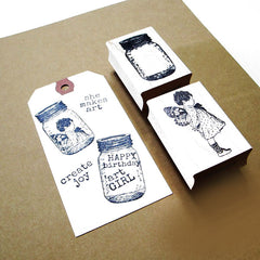 Little Mason Jar Wood Mount Rubber Stamp