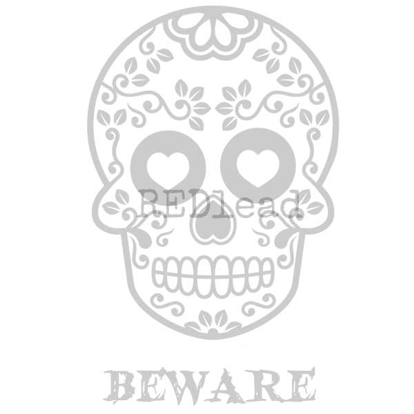 Beware Sugar Skull Halloween Rubber Stamp
