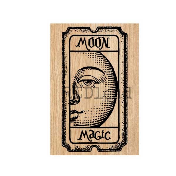 Halloween Moon Magic Wood Mount Ticket Rubber Stamp 