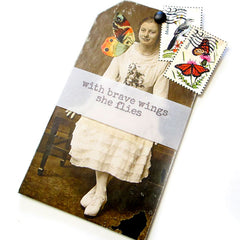 With Brave Wings Wood Mount Rubber Stamp