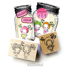 Wee WimZe Pen Pal Gal Wood Mount Rubber Stamp