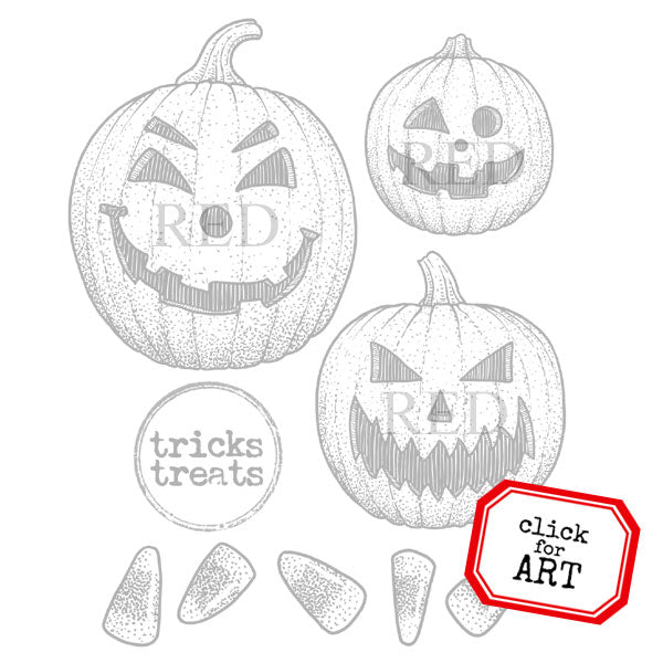 Tricks Treats Halloween Pumpkins Rubber Stamp