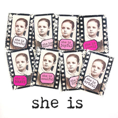 She is Artful Little Labels Rubber Stamp