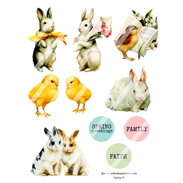 Rabbit and Chicks Vintage Collage Sheet