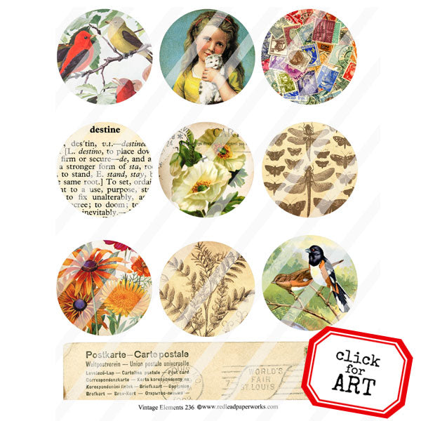 Artist Trading Coins Vintage Elements Collage Sheet 236