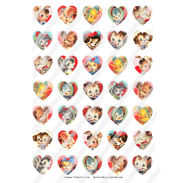 Valentine 39 Heart Pendants Collage Sheet