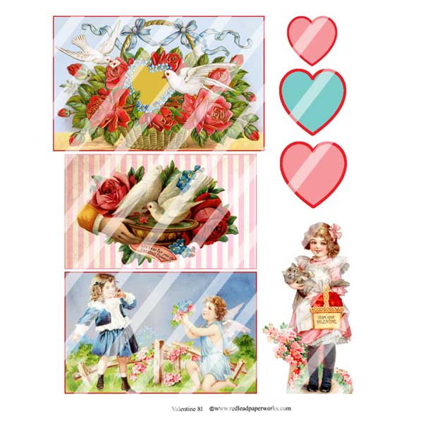 Vintage Valentine 81 Post Cards Collage Sheet