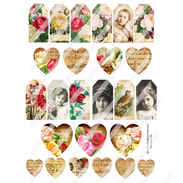 Valentine Hearts and Tags Collage Sheet 82