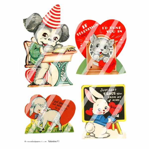 CUTE Lot of 4 Vintage VALENTINES Cards With DOGS 