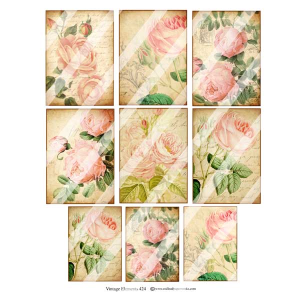 Vintage Elements 424 Roses ATC Collage Sheet