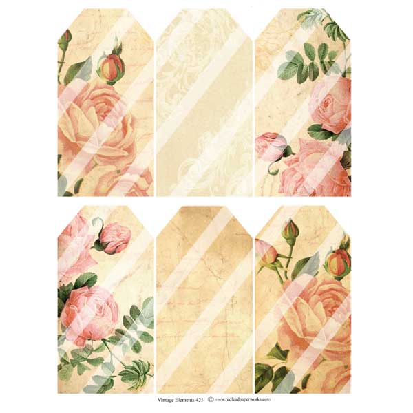 Vintage Elements 425 Roses Tags Collage Sheet