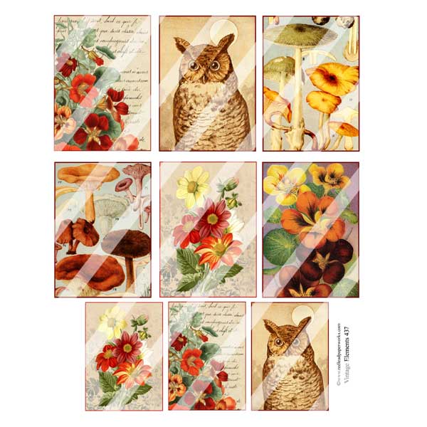 Vintage Elements 437 Artist Trading Cards Collage Sheet