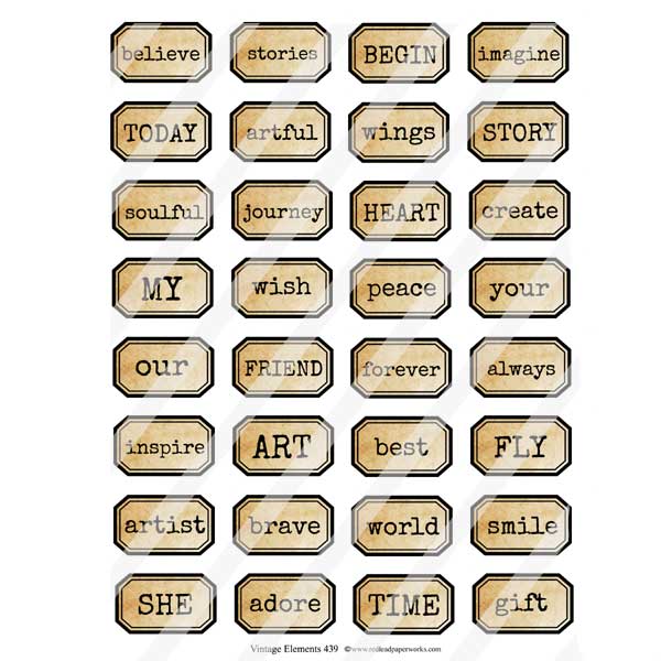 Vintage Elements Word Labels Collage Sheet 439
