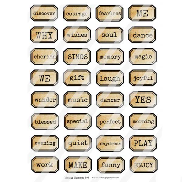 Vintage Elements Word Labels 440 Collage Sheet