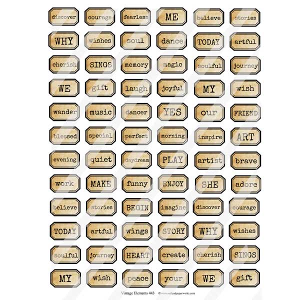 Vintage Elements Word Labels Collage Sheet 443
