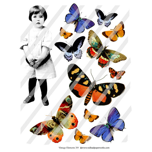 Vintage Elements 319 Butterfly Girl Collage Sheet