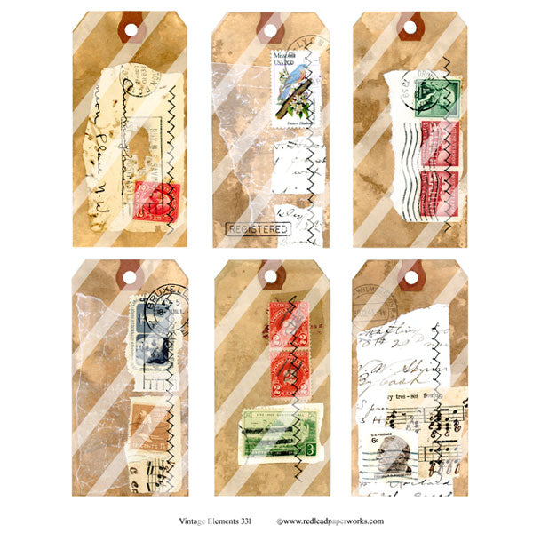 Vintage Elements 331 Mail Art Tags Collage Sheet