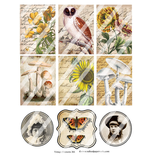 Vintage Elements 366 Autumn Artist Trading Cards Collage Sheet