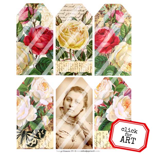 Vintage Elements 379 Roses Tags Collage Sheet