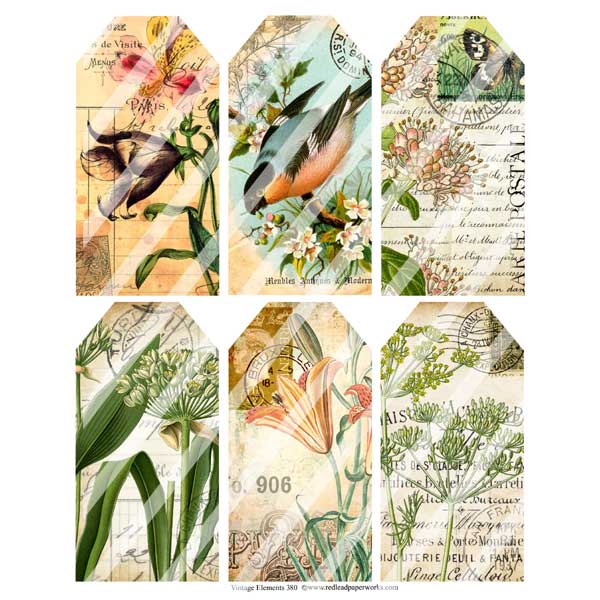 Vintage Elements 380 Flowers Tags Collage Sheet