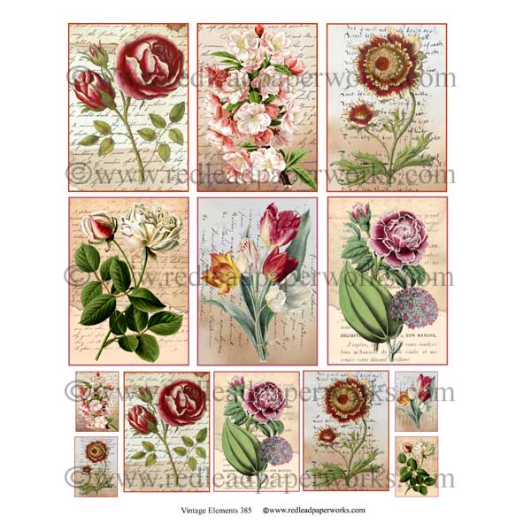 Vintage Elements 385 ATC Flower Collage Sheet