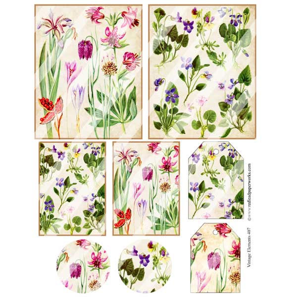 Vintage Elements 407 Flowers Collage Sheet