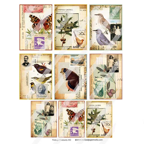 Vintage Elements 412 Artist Trading Card Collage Sheet