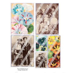 vintage photos and vintage flowers collage sheet