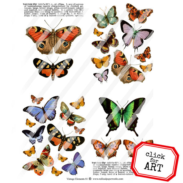 Vintage Elements 81 Butterfly Collage Sheet