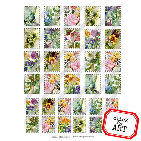 Vintage Elements 353 Flower Postage Collage Sheet