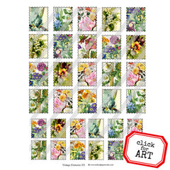 Vintage Elements 353 Flower Postage Collage Sheet