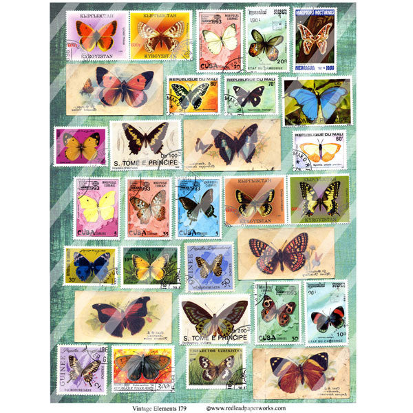vintage butterfly postage collage sheets