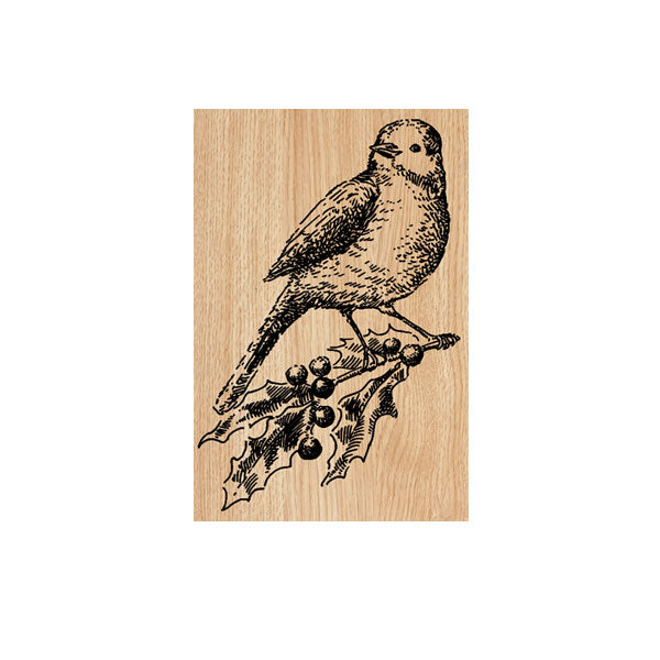 Holly Bird Wood Mounted Rubber Stamp